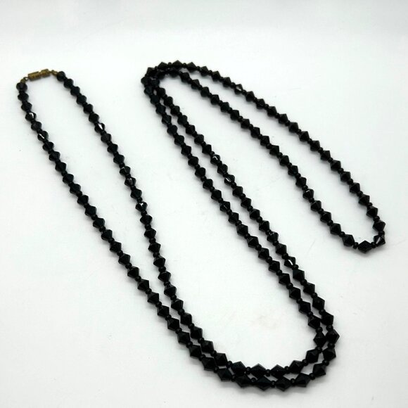 Jewelry - Antique Black Glass Beaded Necklace, 50 inches early 1900s  Flapper Length